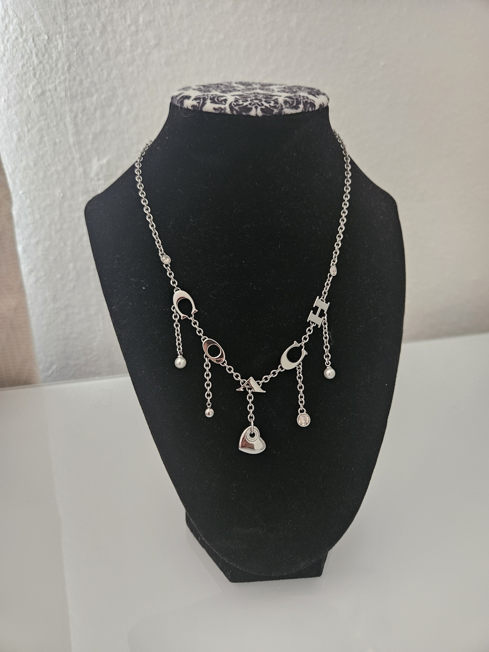 Coach Silver-Tone Heart & Charm Drop Necklace